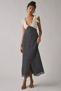 Kimchi Blue Ruffled Romance Cutout Tie-Back Slip Midi Dress