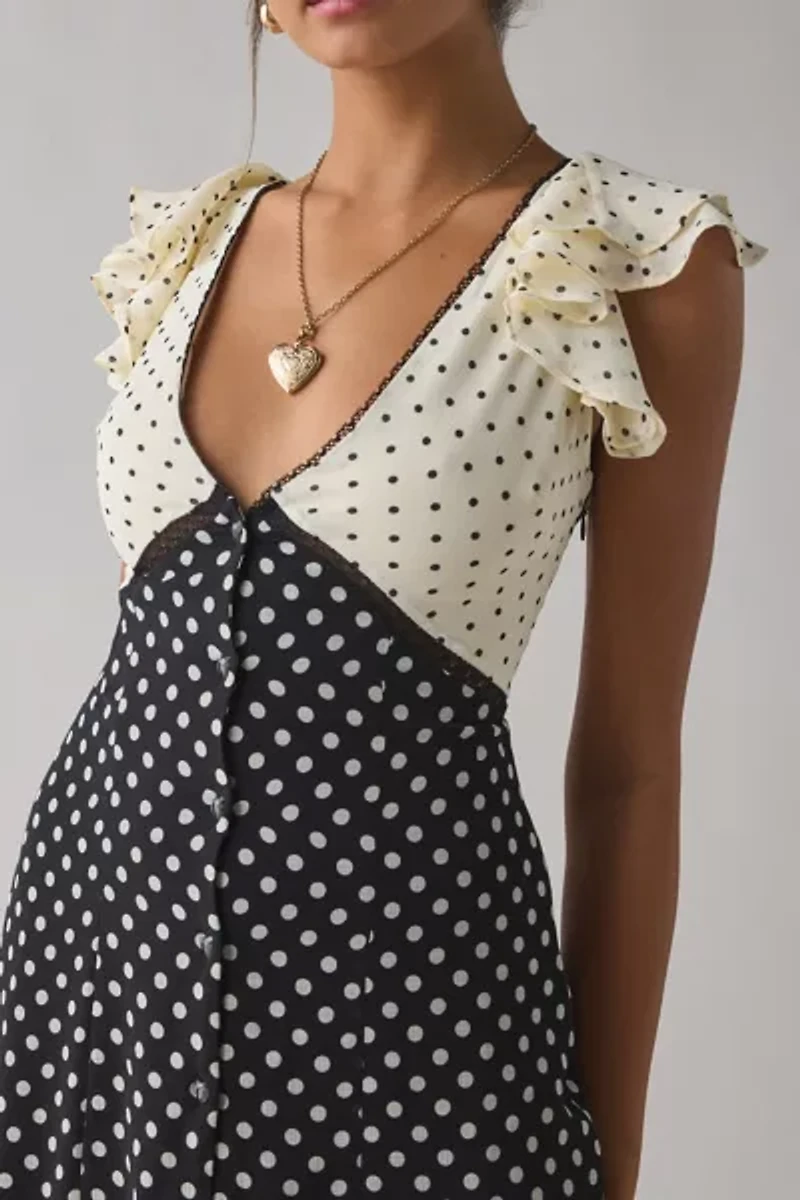 Kimchi Blue Ruffled Romance Cutout Tie-Back Slip Midi Dress