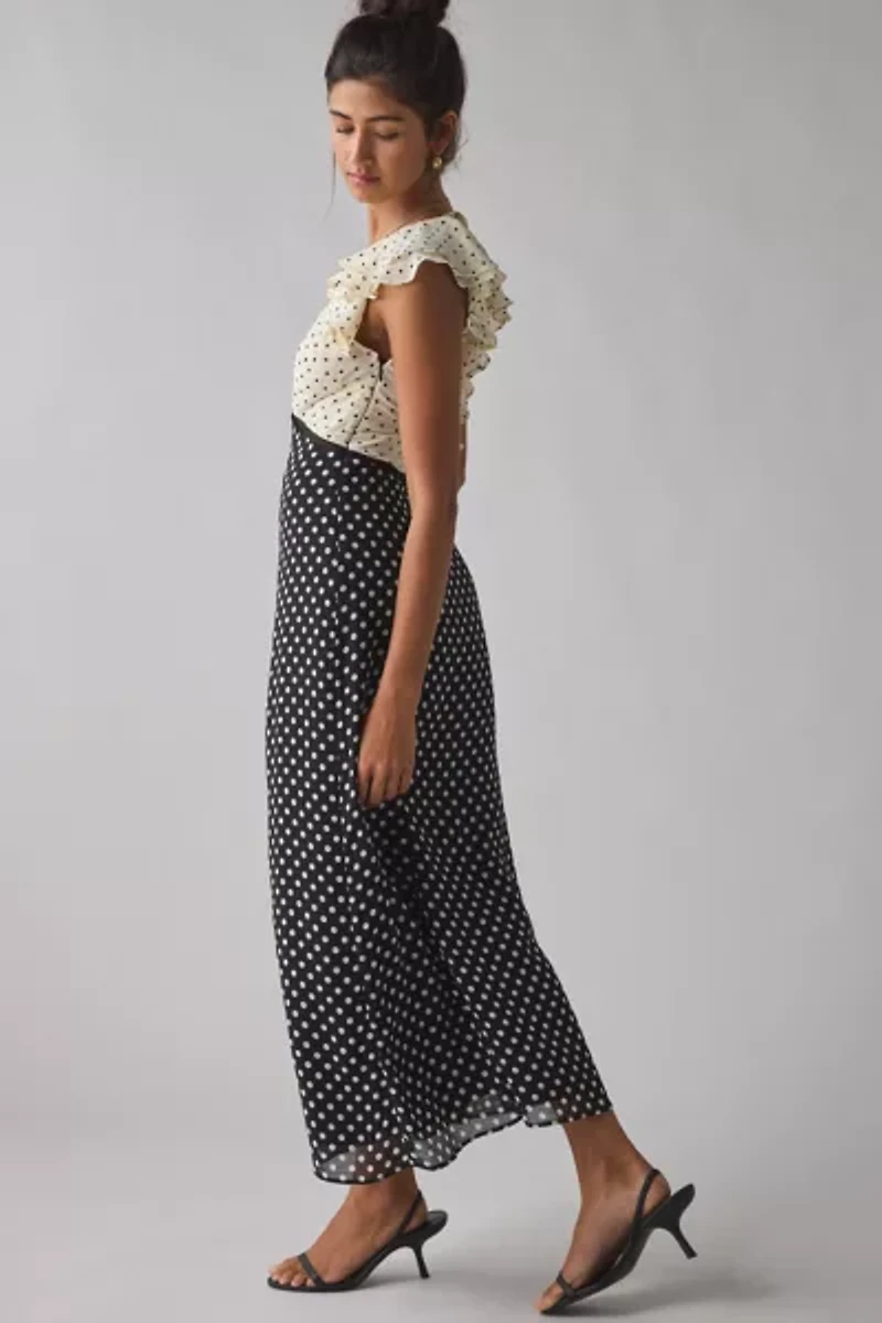 Kimchi Blue Ruffled Romance Cutout Tie-Back Slip Midi Dress