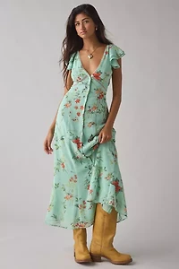 Kimchi Blue Ruffled Romance Cutout Tie-Back Slip Midi Dress