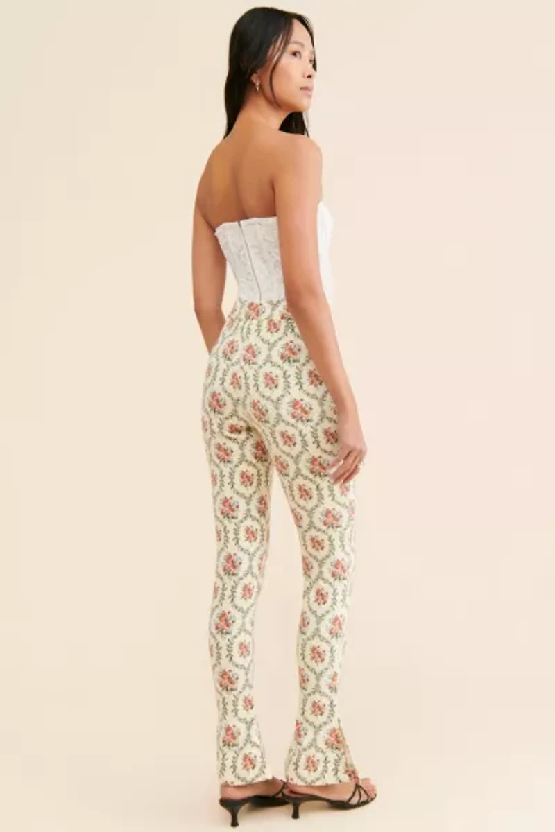 WeWoreWhat Victorian Floral Flare Slit Pants
