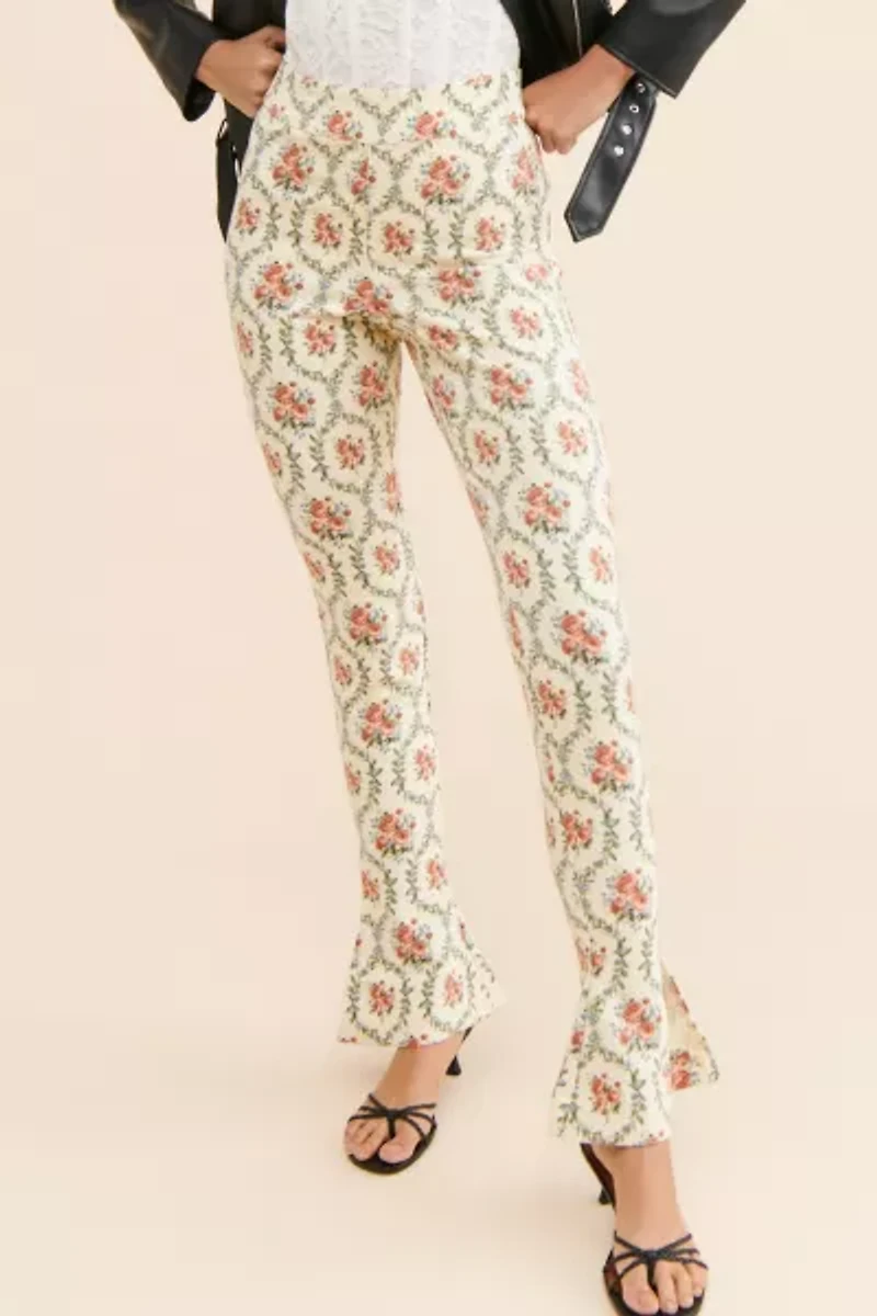 WeWoreWhat Victorian Floral Flare Slit Pants