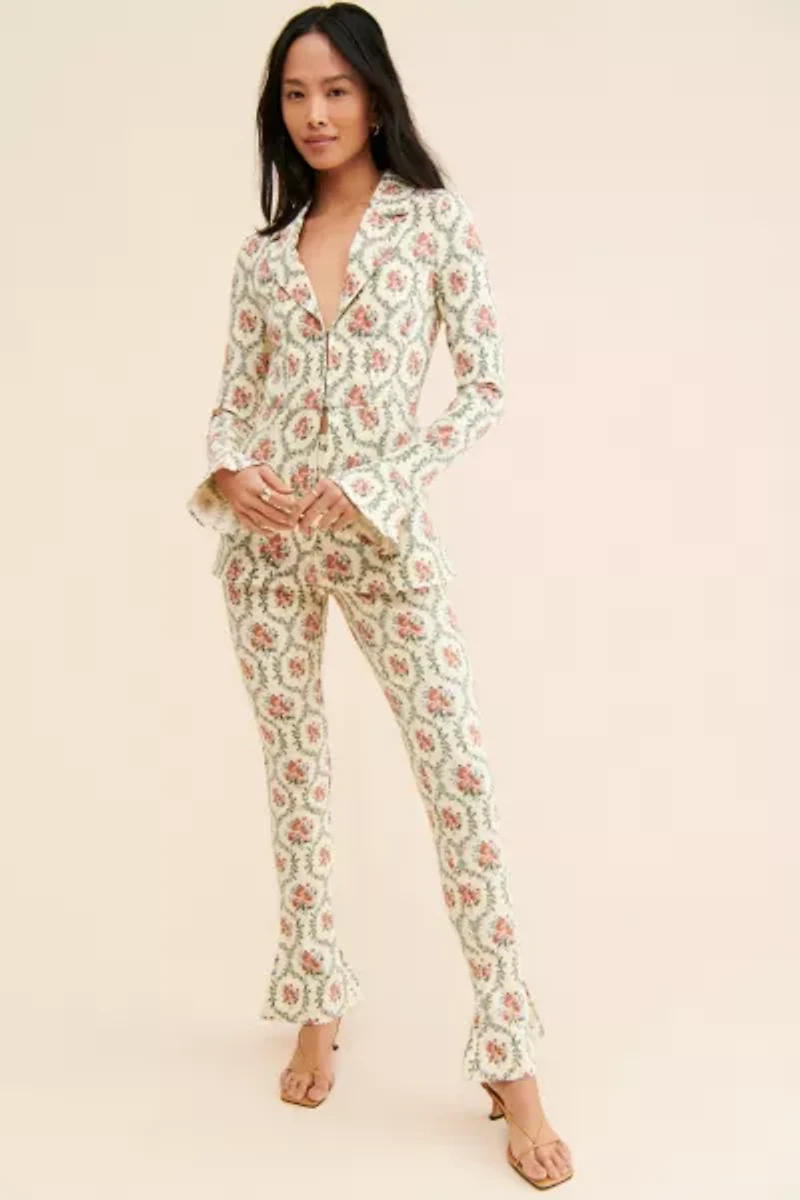 WeWoreWhat Victorian Floral Flare Slit Pants