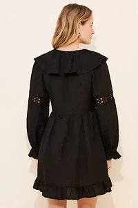 Dizzy Lizzy Ruffle Linen Blend Long Sleeve Mini Dress