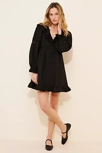 Dizzy Lizzy Ruffle Linen Blend Long Sleeve Mini Dress