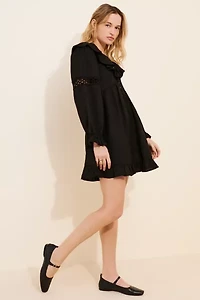 Dizzy Lizzy Ruffle Linen Blend Long Sleeve Mini Dress