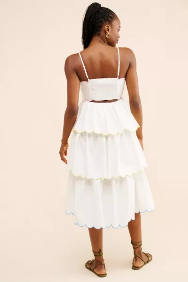 English Factory Tiered Scallop Sleeveless Midi Dress
