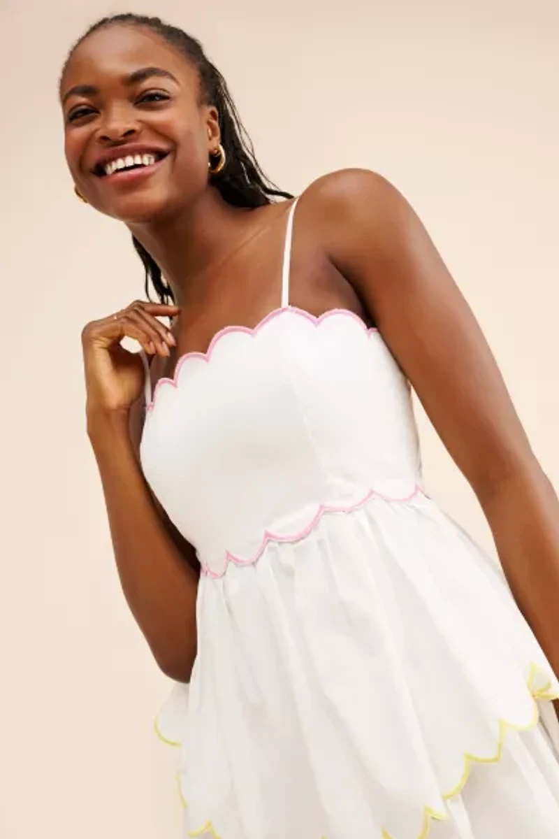 English Factory Tiered Scallop Sleeveless Midi Dress