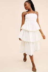 English Factory Tiered Scallop Sleeveless Midi Dress