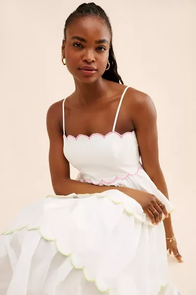 English Factory Tiered Scallop Sleeveless Midi Dress