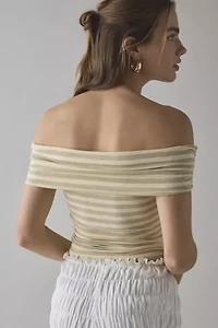 UO Bea Striped Knit Off-The-Shoulder Crop Top