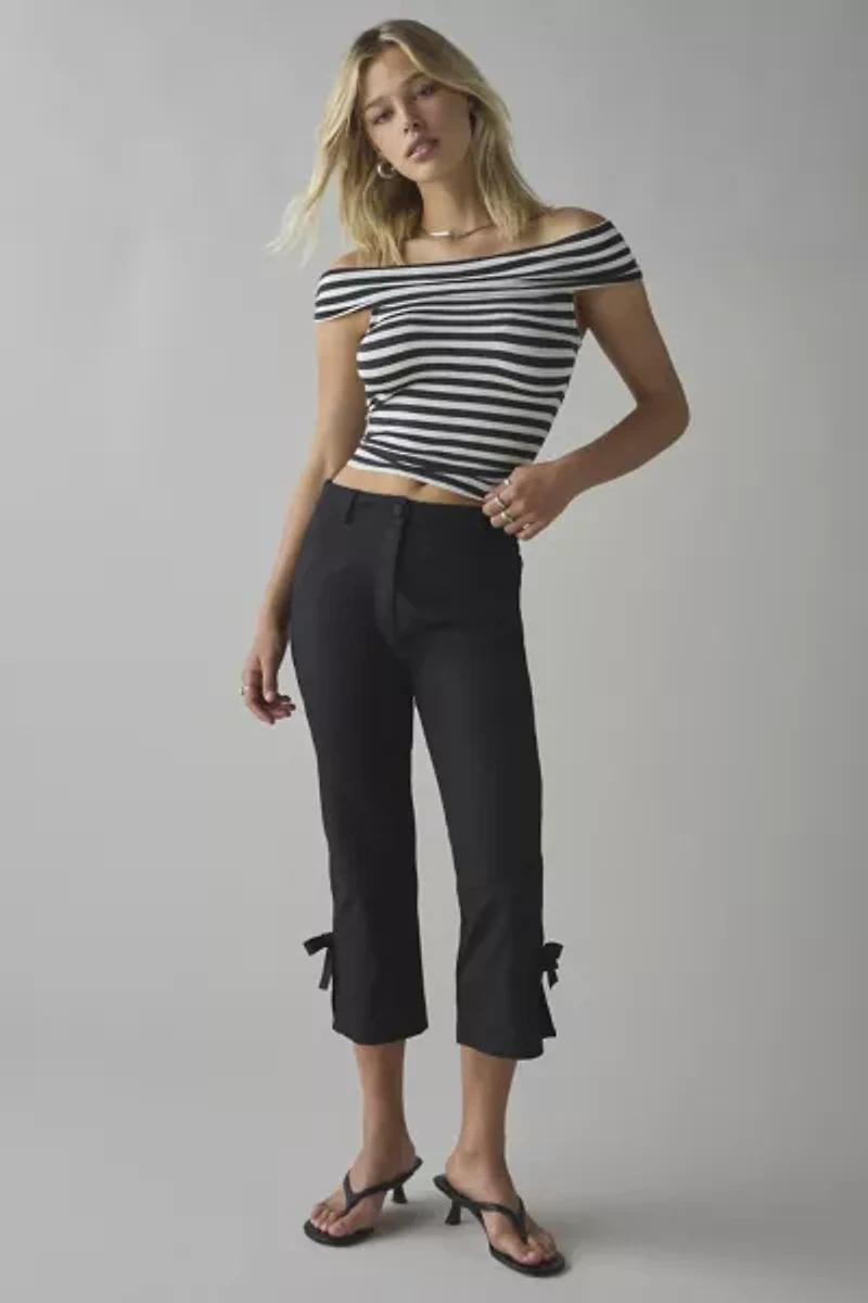 UO Bea Striped Knit Off-The-Shoulder Crop Top