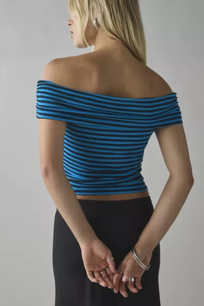 UO Bea Striped Knit Off-The-Shoulder Crop Top