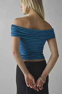 UO Bea Striped Knit Off-The-Shoulder Crop Top