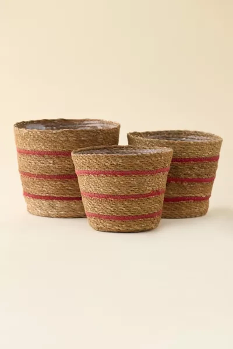 Woven Seagrass & Jute Basket Plant Cover Set