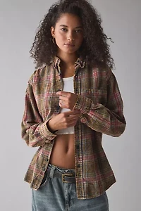 ReMADE By UO Acid Washed Oversized Flannel Shirt