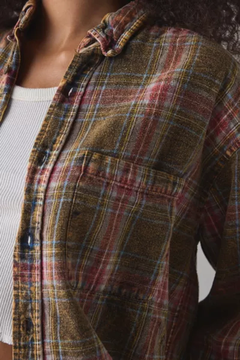 ReMADE By UO Acid Washed Oversized Flannel Shirt