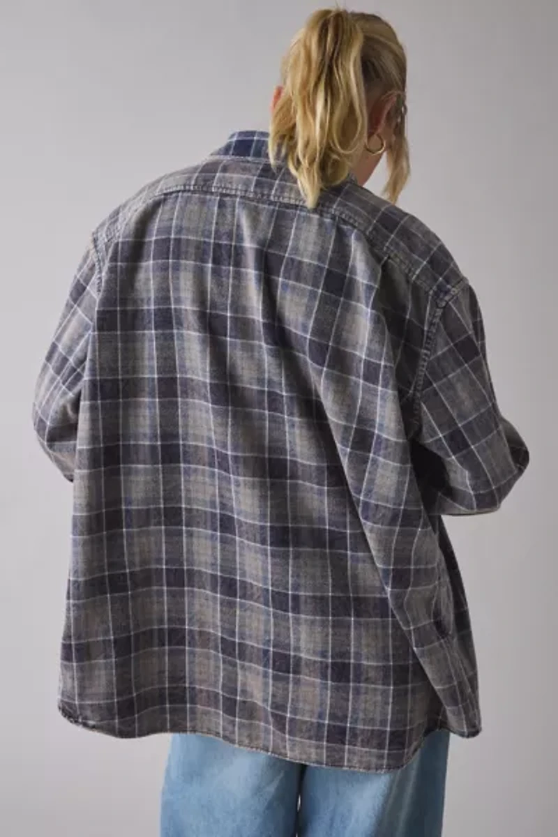 ReMADE By UO Acid Washed Oversized Flannel Shirt
