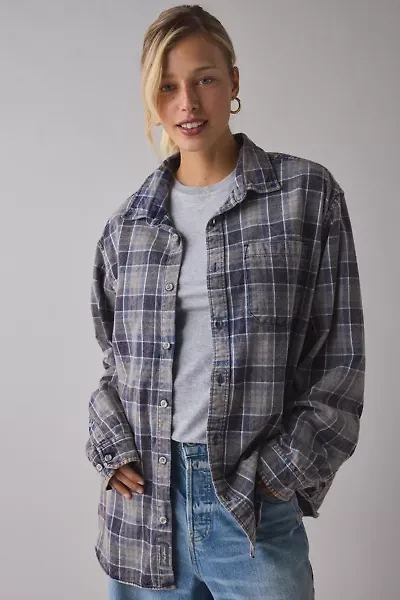 ReMADE By UO Acid Washed Oversized Flannel Shirt