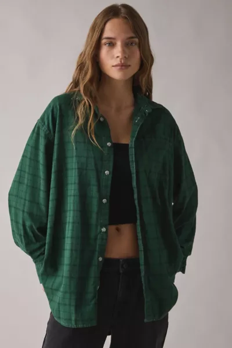 ReMADE By UO Overdyed Oversized Flannel Shirt
