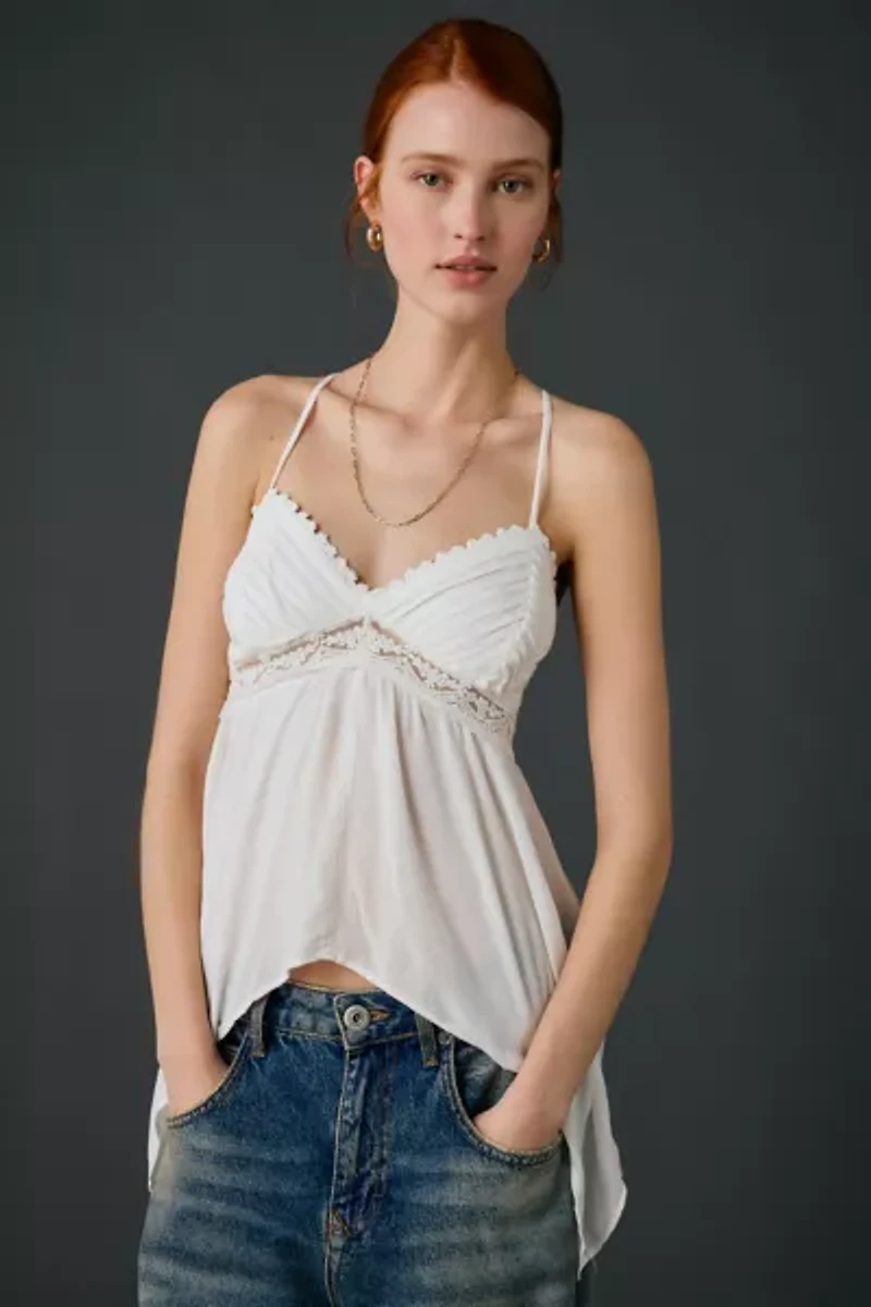 Kimchi Blue Thea Trapeze Lace Trim Hanky Hem Tunic Top