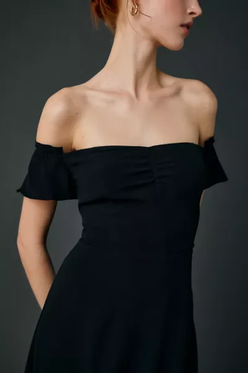 UO Over The Moon Flutter Sleeve Off-The-Shoulder Midi Dress