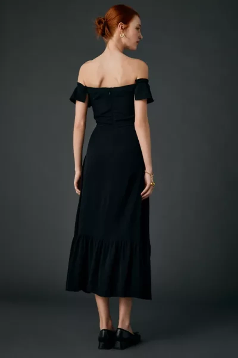 UO Over The Moon Flutter Sleeve Off-The-Shoulder Midi Dress