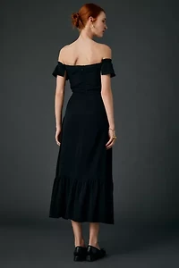 UO Over The Moon Flutter Sleeve Off-The-Shoulder Midi Dress