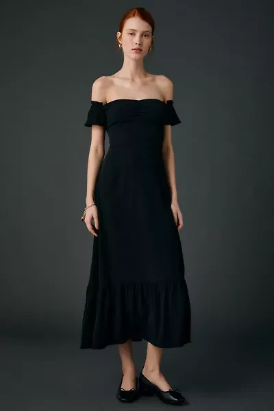 UO Over The Moon Flutter Sleeve Off-The-Shoulder Midi Dress