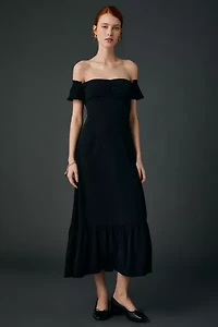 UO Over The Moon Flutter Sleeve Off-The-Shoulder Midi Dress