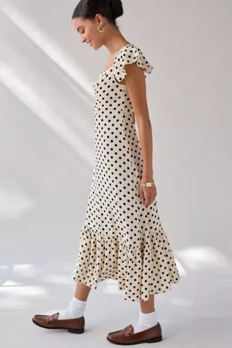 UO Over The Moon Flutter Sleeve Off-The-Shoulder Midi Dress
