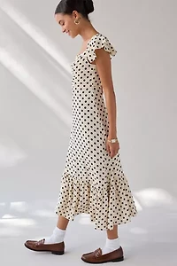 UO Over The Moon Flutter Sleeve Off-The-Shoulder Midi Dress