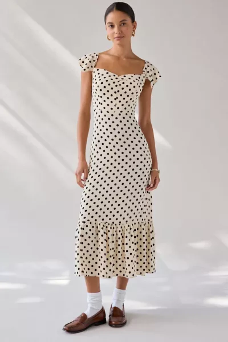 UO Over The Moon Flutter Sleeve Off-The-Shoulder Midi Dress