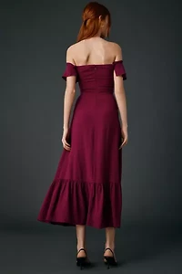 UO Over The Moon Flutter Sleeve Off-The-Shoulder Midi Dress