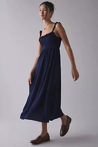 UO Selene Smocked Square Neck Ruffle Midi Dress
