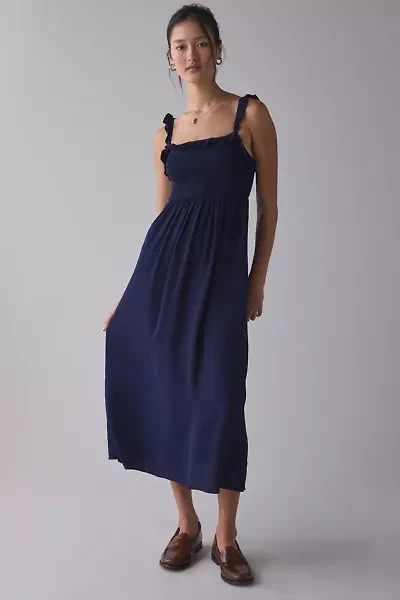 UO Selene Smocked Square Neck Ruffle Midi Dress