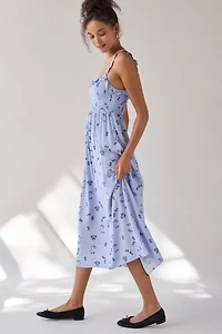 UO Selene Smocked Square Neck Ruffle Midi Dress