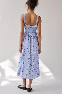 UO Selene Smocked Square Neck Ruffle Midi Dress