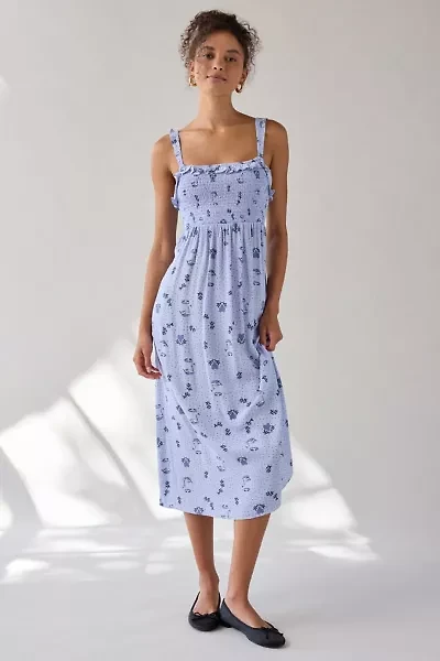 UO Selene Smocked Square Neck Ruffle Midi Dress