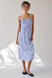 UO Selene Smocked Square Neck Ruffle Midi Dress
