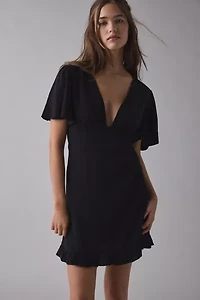 Kimchi Blue Dinner Date Plunging Flutter Sleeve Mini Dress