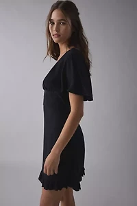 Kimchi Blue Dinner Date Plunging Flutter Sleeve Mini Dress