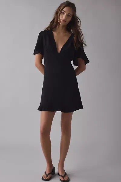 Kimchi Blue Dinner Date Plunging Flutter Sleeve Mini Dress