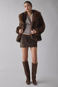 BDG Ultimate Velvet Flocked Denim Low-Rise Mini Skirt