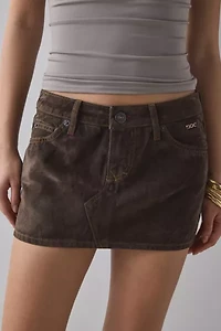 BDG Ultimate Velvet Flocked Denim Low-Rise Mini Skirt