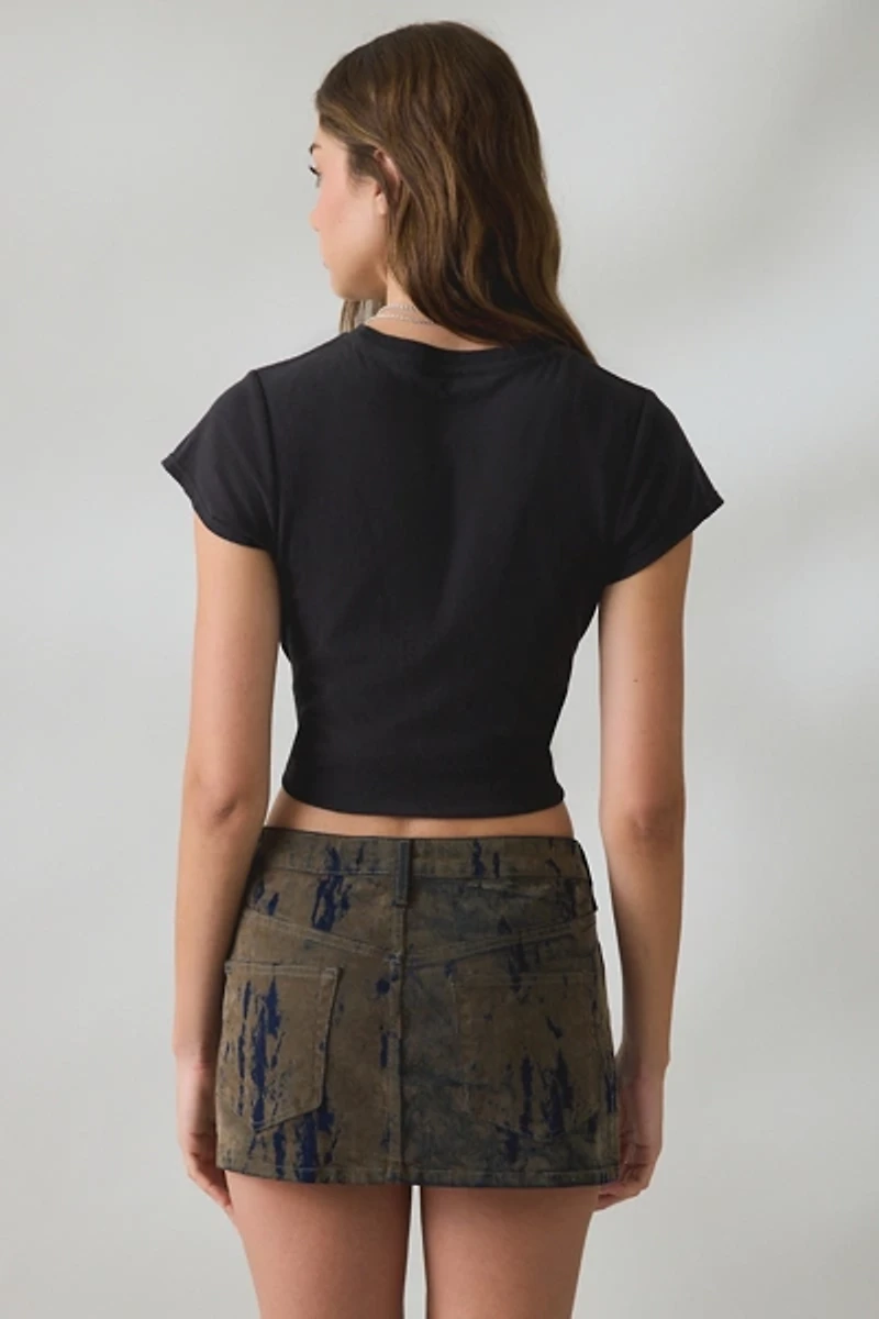 BDG Ultimate Velvet Flocked Denim Low-Rise Mini Skirt