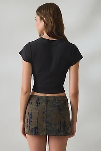 BDG Ultimate Velvet Flocked Denim Low-Rise Mini Skirt