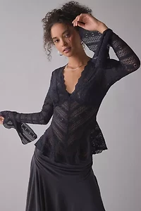 Kimchi Blue Irene Sheer Lace Ruffle Bell Sleeve Top