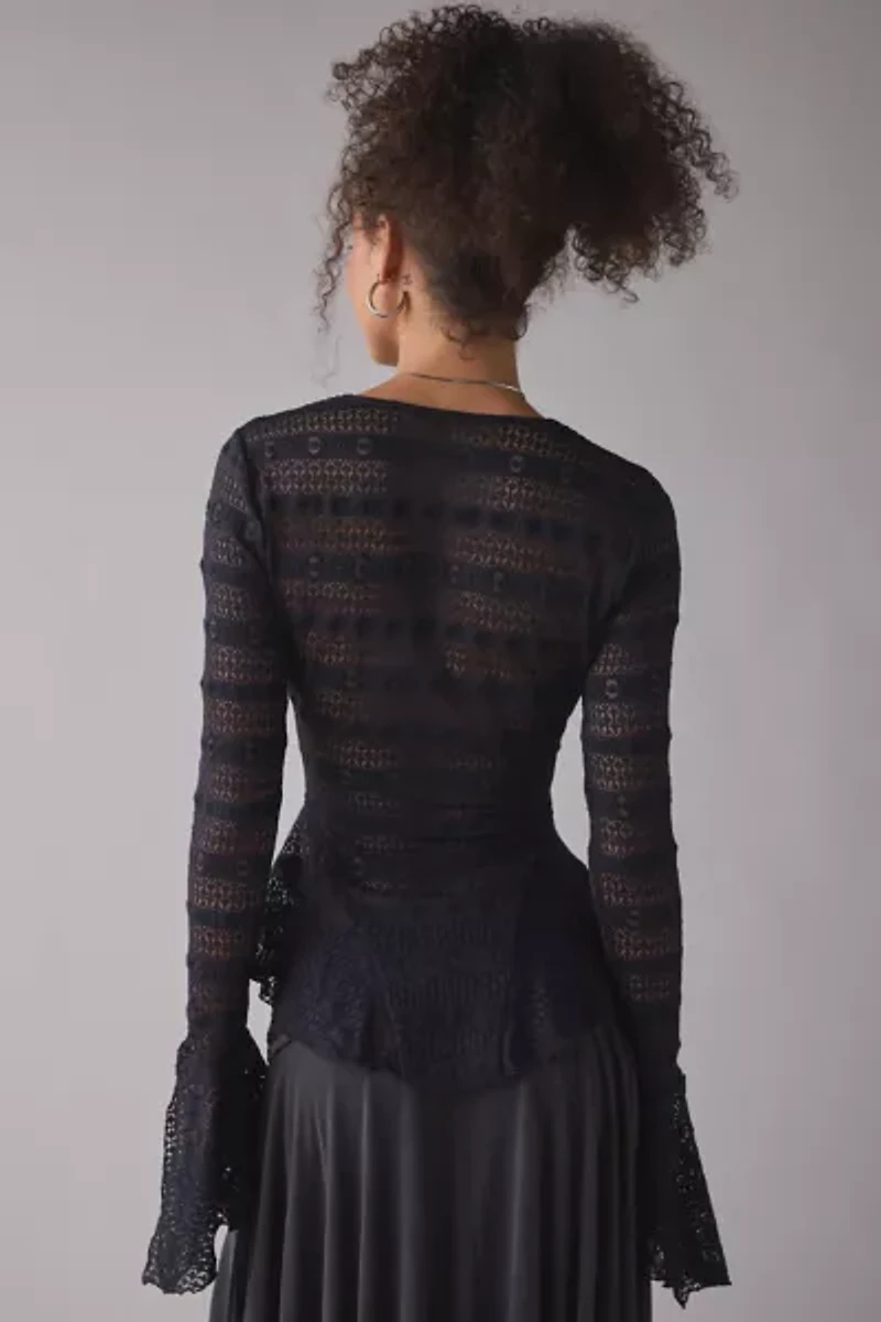 Kimchi Blue Irene Sheer Lace Ruffle Bell Sleeve Top