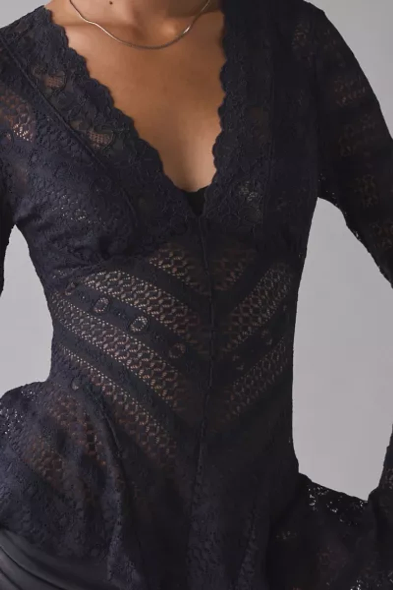 Kimchi Blue Irene Sheer Lace Ruffle Bell Sleeve Top